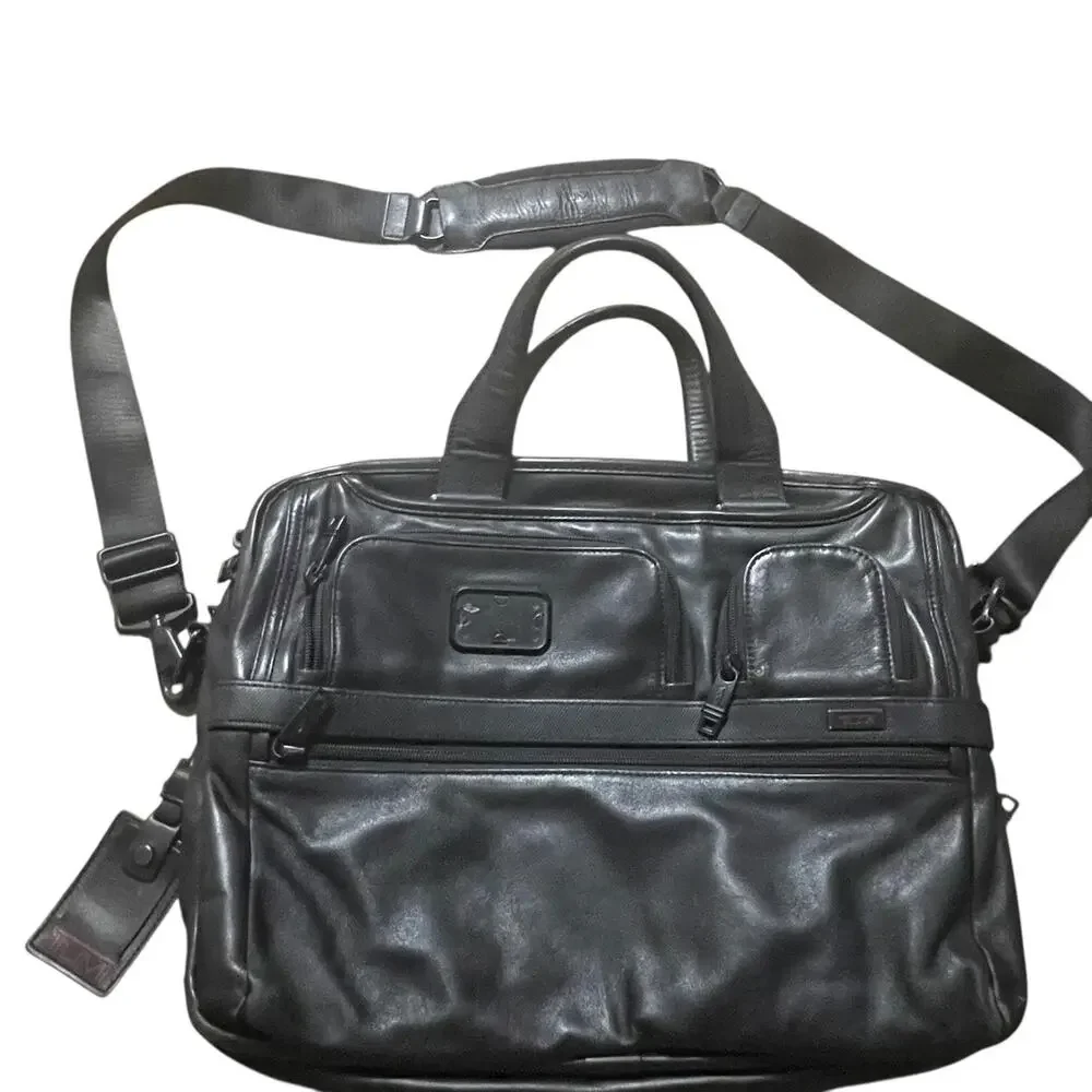 Tumi Alpha II Brief Expandable Organizer Leather Black Business Laptop Travel
